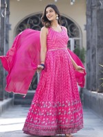 Bright Pink Soft Dola Silk Readymade Gown